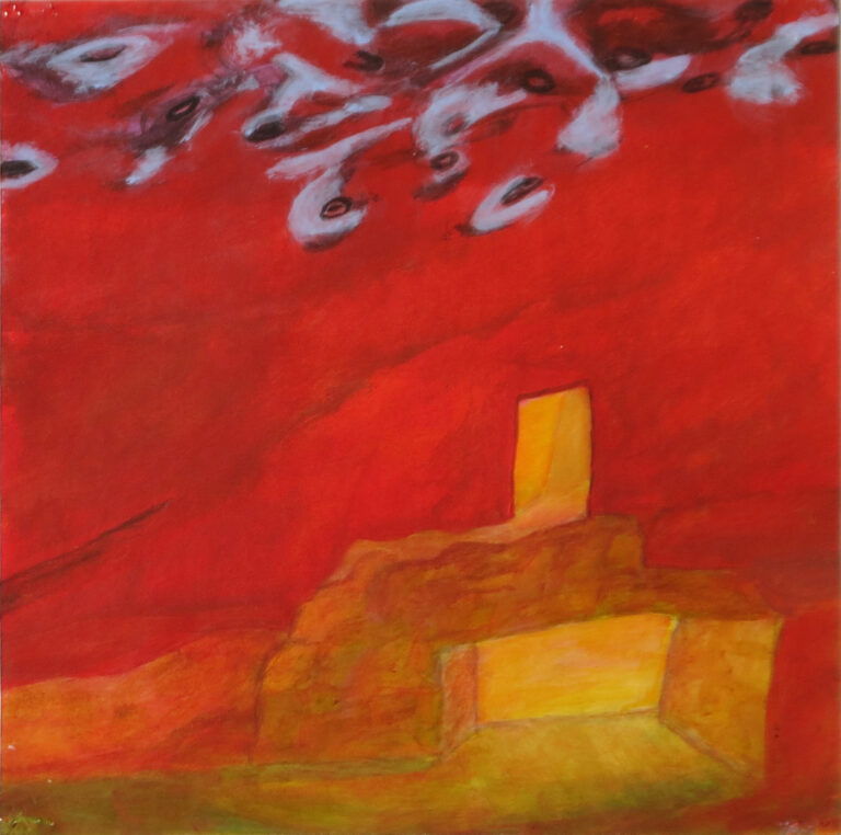 Der rote Tempel, Acryl auf Papier, 40 x 40 cm, 2017